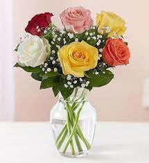 A Half Dozen Mixed Color Roses Standard Stem