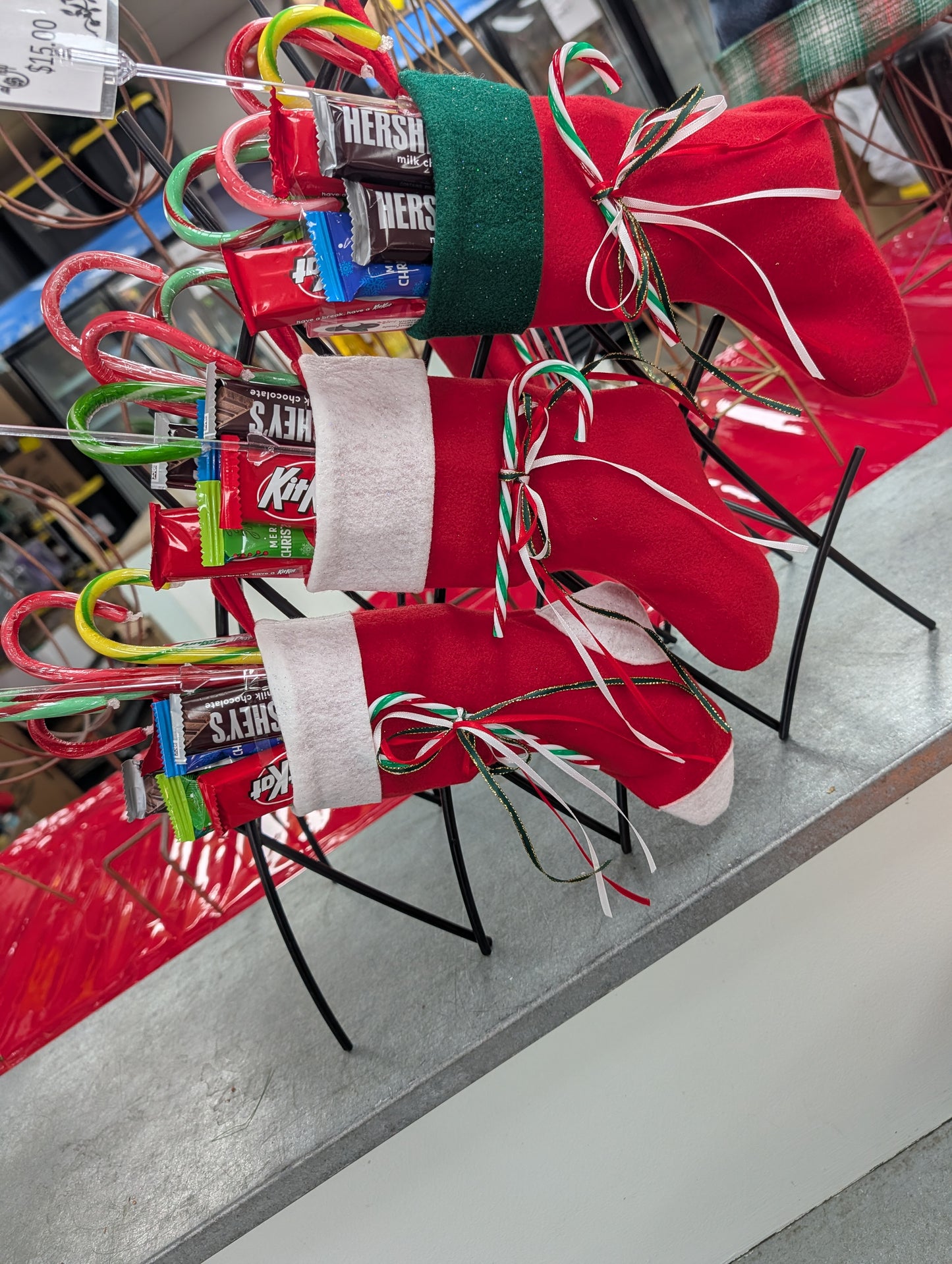 Add a Mini Christmas candy stocking to any arrangement