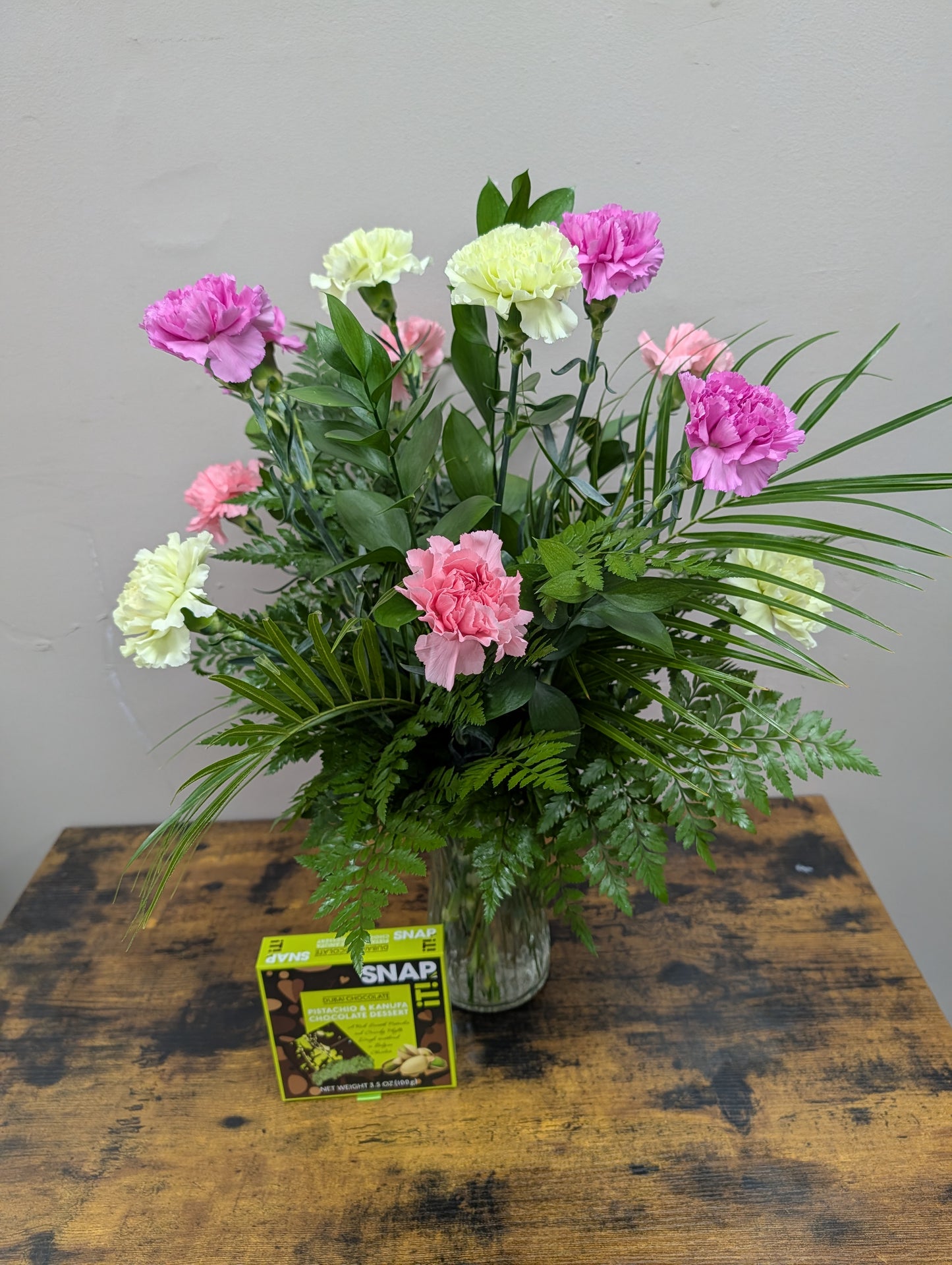 Mixed dozen carnation with Dubai chocolate