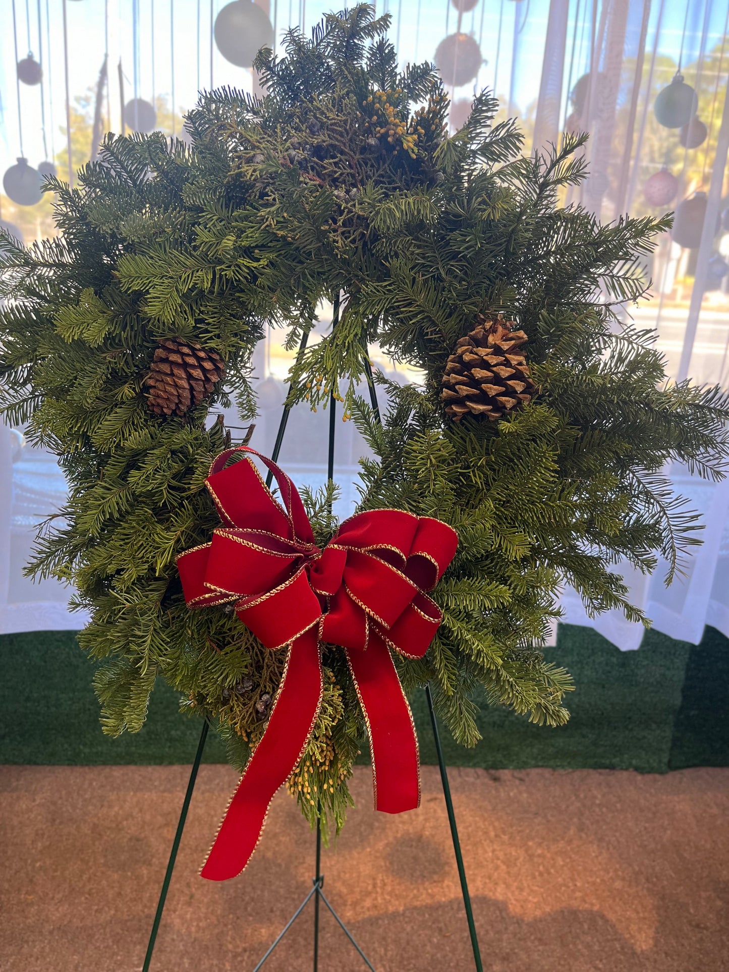 22" Fresh Wreath - Mixed Evergreens with Pine cones