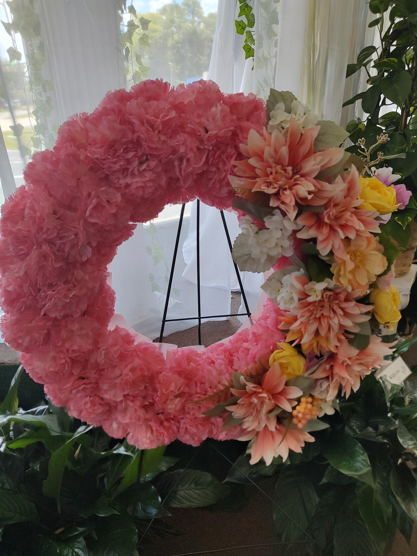 Medium Wreath (Pink w/ Peach & Yellow Florals) - Silk Florals