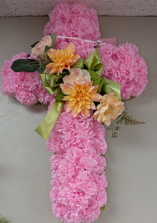 Small Cross (Pink) - Silk Florals
